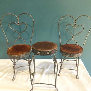 Vintage Doll-Sized Iron & Wood Ice Cream Parlor Set | 2 Chairs and Table | Vintage Finds