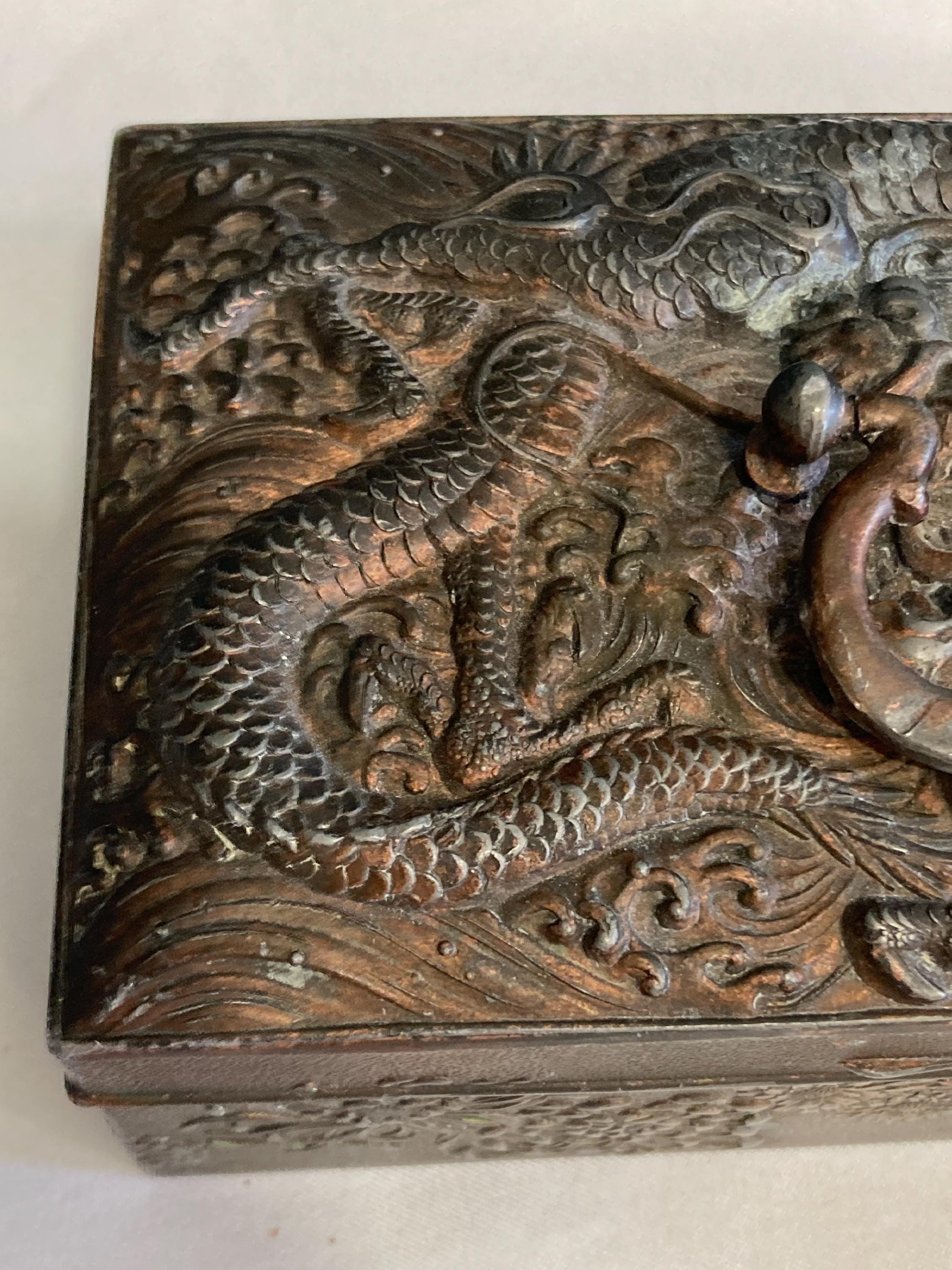 Antique Japanese Copper Box With Ornate Dragon Lid - Etsy