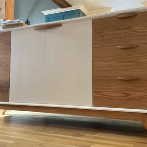 Handcrafted White Solid Oak MCM Cabinet Buffet Sideboard with 6 Drawers