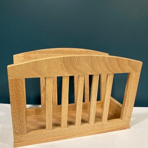 Vintage Solid Oak Blonde Wood Magazine Rack
