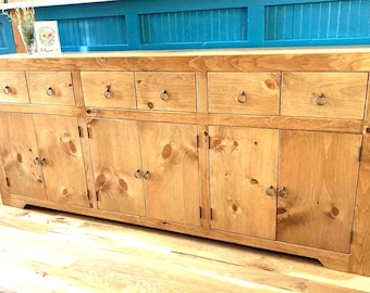 Handcrafted Solid Wood Sideboard Buffet, Six Drawer Storage Cabinet, Custom Hardwood Dining Room Furniture