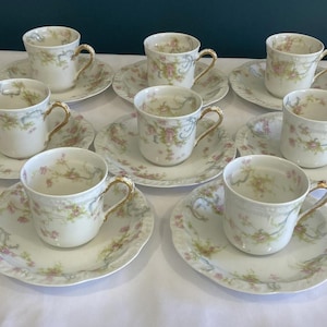 Set of 8 Vintage Haviland & Co Limoges France The Princess Tea Cups and Saucers