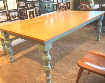 New Handmade Maple Dining Table with Painted Legs and Bench Seat