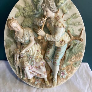 Vintage Arnart Creation Victorian Couple Porcelain Wall Art Hanging Decor