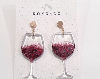 Pour the Wine Earrings in Red Wine