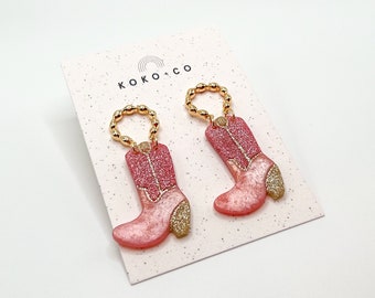 Cowgirl Boot Earrings in Pink