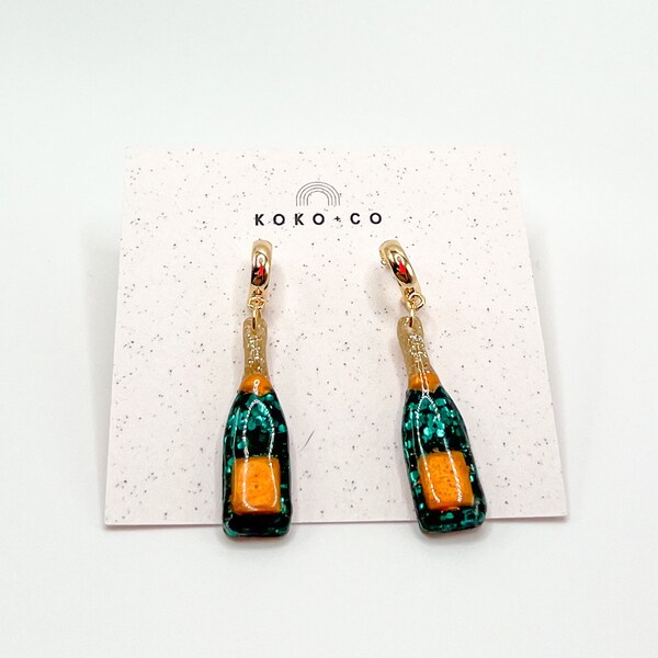 Pink & Green Champagne Bottle Earrings