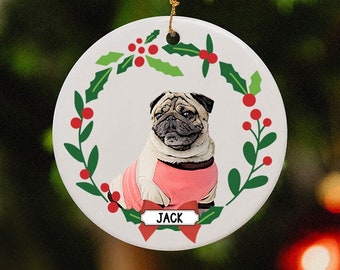 Personalized Pet Portrait Ornament, Pet Christmas Photo Ornament, Pet Portrait Name Gift,Pet Memorial Gift,Christmas Gift,Gift for Pet Lover