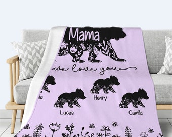 Custom Mama Bear Blanket, Blanket with Children's Names, Mother's Day Gift, Birthday Gift, Housewarming Gift, Gifts for Her, Gifts for Women