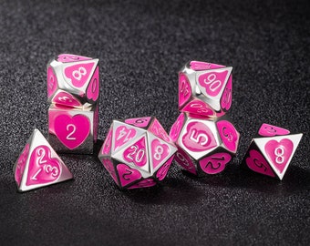 Pink Heart Metal Dice Set, Rpg Dice, Dungeons and Dragons, DND Gift, Valentine's Day Gift, Gift for Role Playing Games Player, Gifts for Her