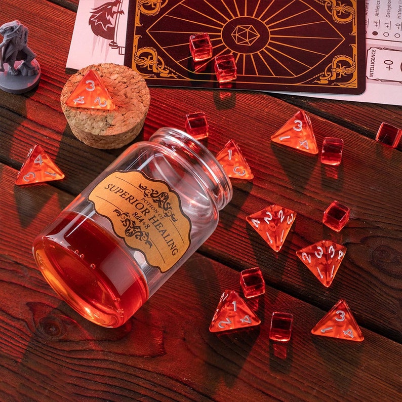 Polyhedral Würfel Trank der Heilung,Trank Glasröhre Flasche Glühen Würfel Set,Dnd Trank,DungeonsandDrachen,Rollenspiel,Geschenk für Rollenspieler Bild 4