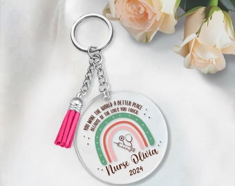 Personalized Acrylic Nurse Keychain, Keychain with Rainbow, Persdonalized Gift, Nurse Gift, Graduation Gift,Gift for Her,Gift for Women,Gift