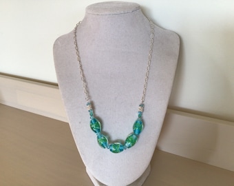 18 inch teal glass and sterling silver necklace