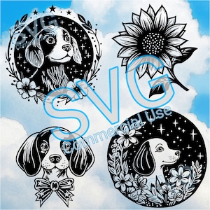 Dog , Flowers, Chien , Fleurs , SVG BUNDLE cut file, découpe , Cricut Brother Scann and Cut Silhouette, commercial licence