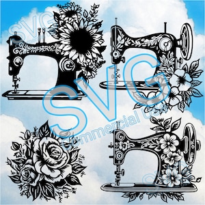Sewing machine, flowers, machine à coudre SVG Bundle, Fichiers de decoupe , cut file , Cricut ,  Scann and Cut,  Silhouette, commercial use