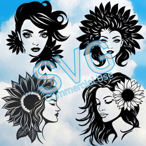 Femme Tournesol woman sunflower bohème SVG BUNDLE , Cuting file , fichiers Découpe  Cricut Scan and Cut , Silhouette ,  Commercial licence