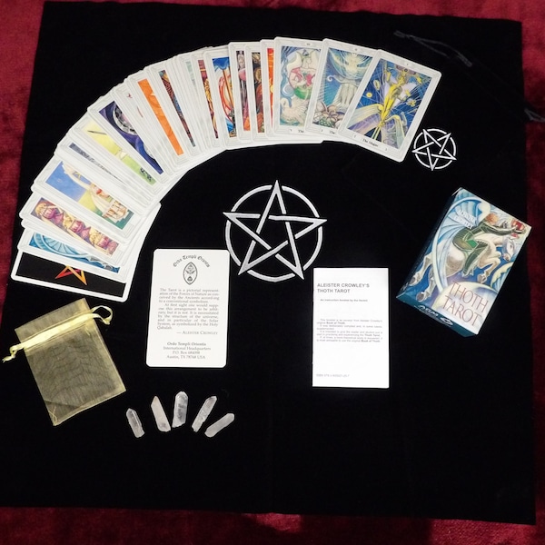 Thoth Tarot Deck by Aleister Crowley & Frieda Harris Set with Velvet Pouch Tablecloth Crystals Classic Design Divination/Fortune Oracle Kit
