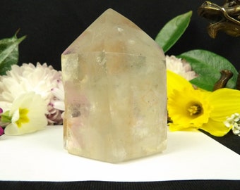 Polished Quartz Crystal Point with Hidden Twin & Rainbows 163g Hand Polished Clear Quartz Madagascar Natural Shape Lemurian Crystal Tower A