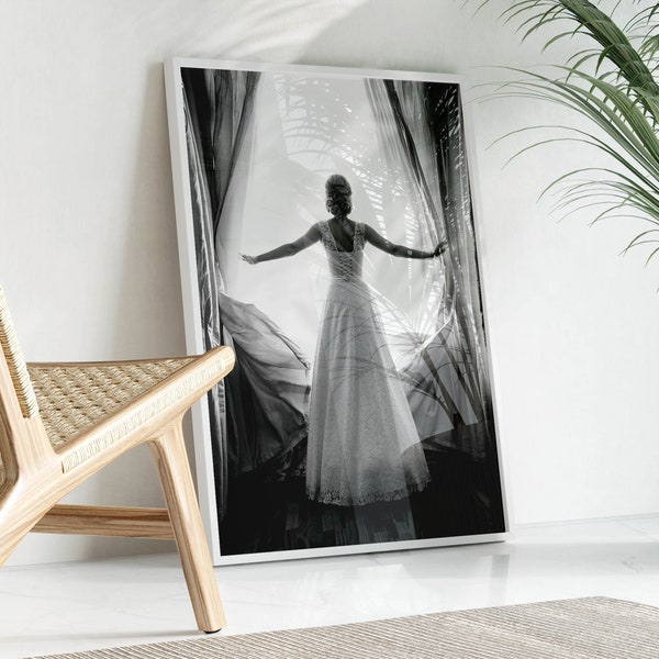 Bridal Gown Photography Print - Black and White Wedding Dress Poster - Timeless  & Romantic Wall Art Decor - Instant Download.