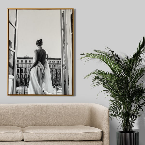 Lady in Paris Window, Luxury Designer Printable Wall Art. Black and White. Digital Download only.