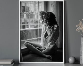 Woman by Window Black and White Photography: Boudoir Art (Digital Download)
