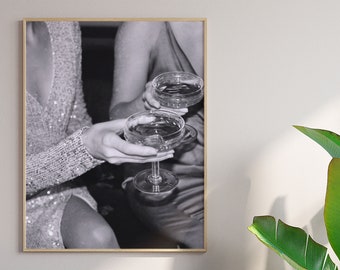 Party Girls. Champagne Glass. Subtle Tint of Color. Luxury Designer Fashion Printable Wall Art. Digital download. Ultra High Resolution.