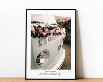 Combi van floral decor. Designer Printable Elegant Fashion wall art. Ultra high resolution.