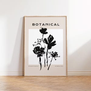 Impresión floral minimalista en blanco y negro: Ilustración botánica abstracta (descarga digital)