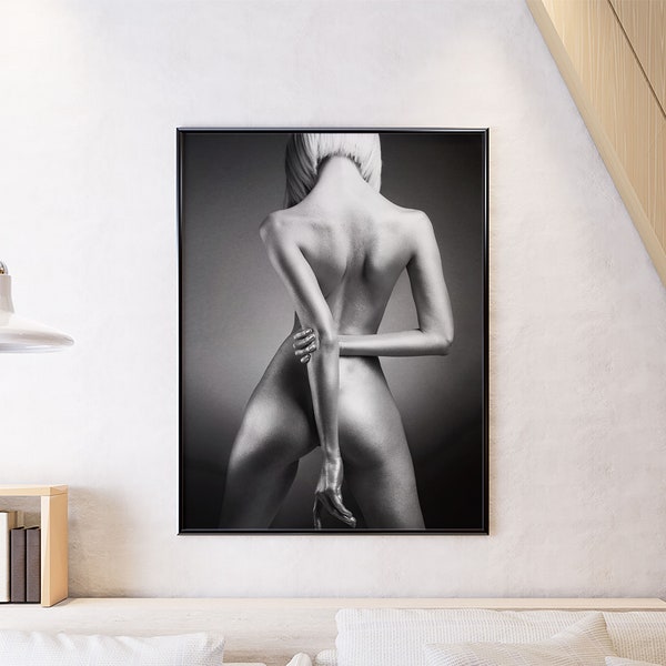 Beautiful Nude Blonde Girl Posing, Artistic Black and White, Sensual, Erotic Designer Printable Wall Art. Digital Download