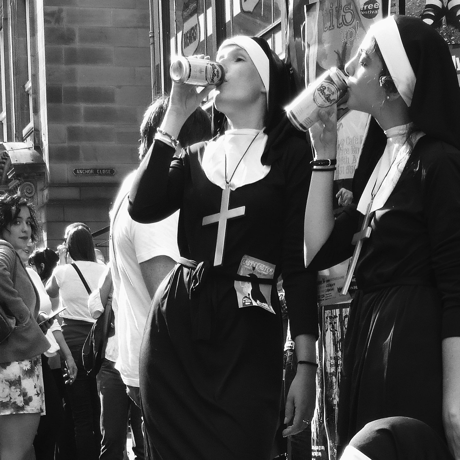 Rebellious Nuns, Drinking and Smoking Parody. Designer Fashion