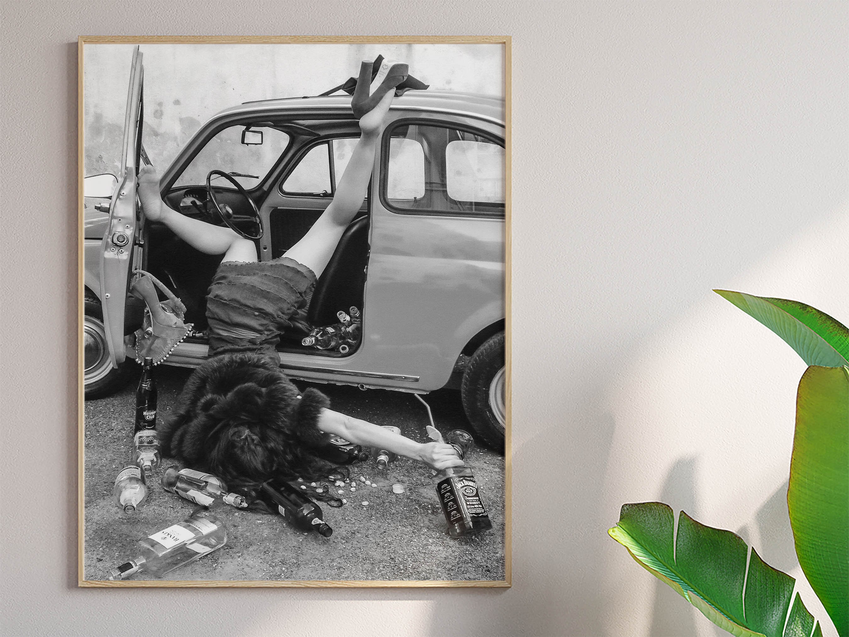 Drunk Girl, Wasted, Retro Car, Vintage Print, Black and White, Feminist Print, Trendy Fashion, Wall Art Decor, Digital Download