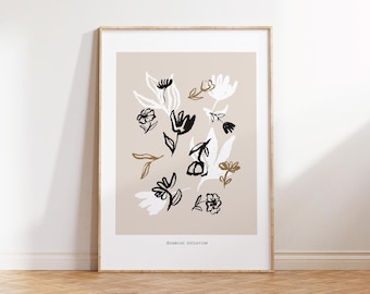 Minimalist Botanical Collection Print, Modern Flower Line Art, Neutral Beige Wall Art Digital Download
