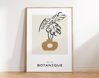Minimalist Monstera Line Art Print: Boho Botanical Illustration (Digital Download)