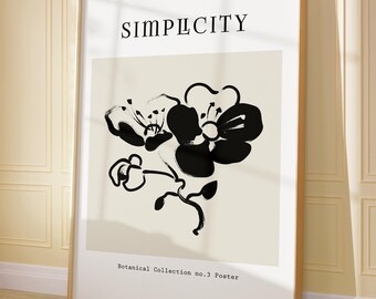 Minimalist Black Floral Art Print: Modern Botanical Poster (Digital Download)