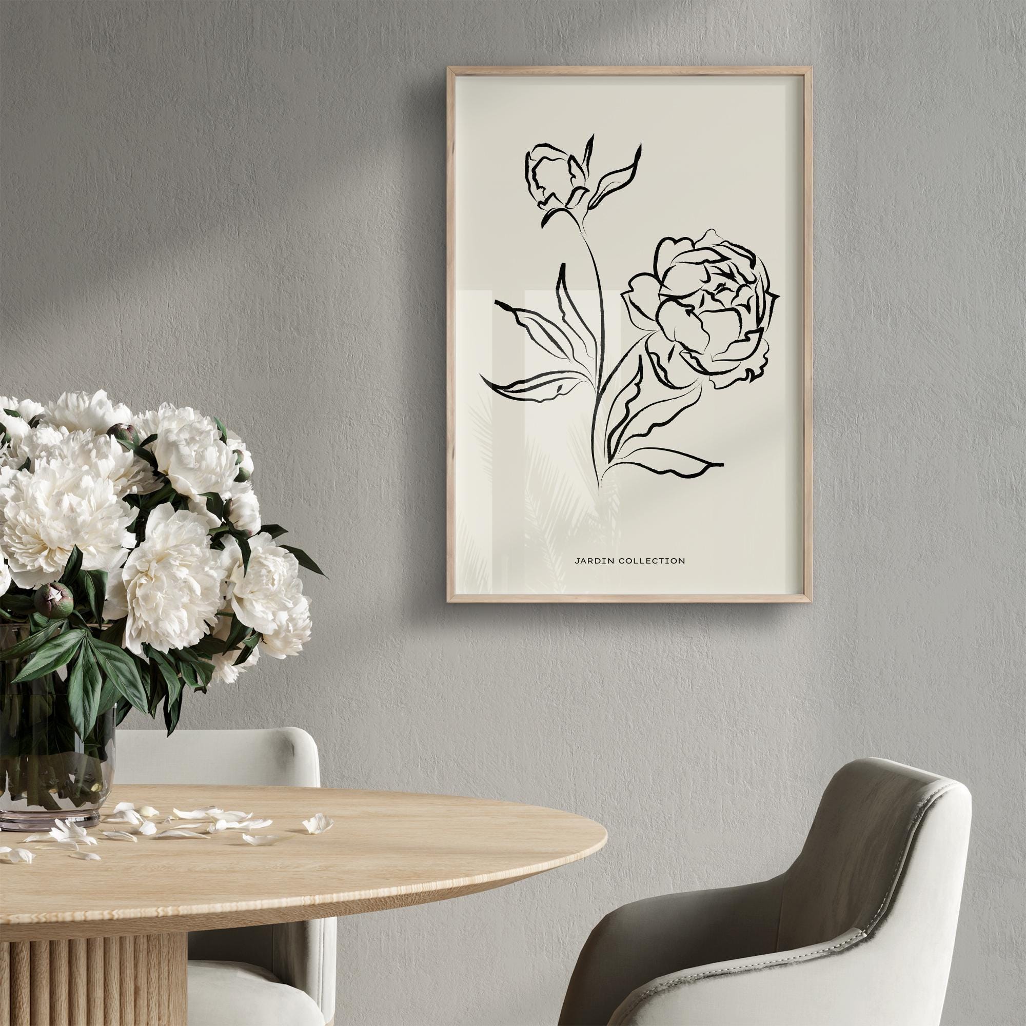 Peony Line Art Print: Minimalist Botanical Illustration (digital ...