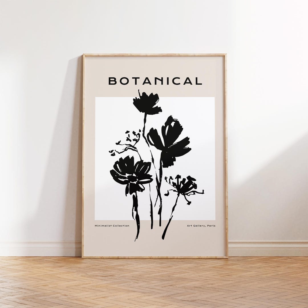 Botanical Flower Print: Black and White Minimalist Art (digital Print ...