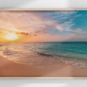 Beach Sunset Panoramic Print: Golden Sky Landscape (Digital Download)