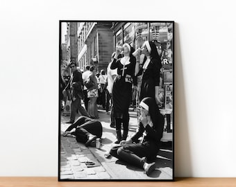 Rebellious Nuns Art Print: Black and White Street Art (Digital Download)