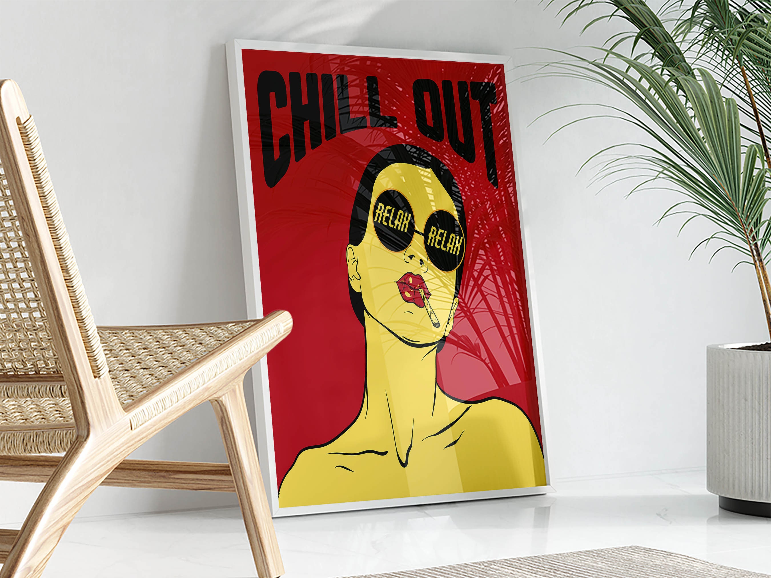 Smoking Lady, Chill Out, Bold Red, Funky Cool Designer Fashion, Printable Wall Art, Indie Room Decor, Digital Download