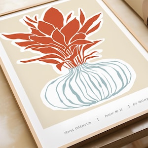 Midcentury Terracotta Flower Vase Print: Abstract Botanical Art (Digital Download)