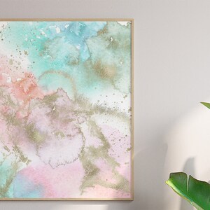 Texture aquarelle abstraite, motif or et turquoise. Décoration murale moderne, élégante et contemporaine. Téléchargement numérique.