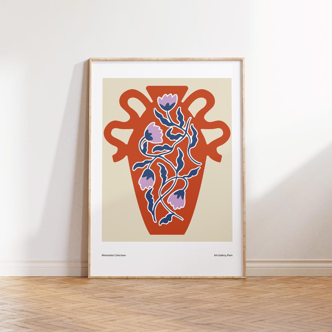 Terracotta Tulip Vase Art Print: Minimalist Floral Illustration ...