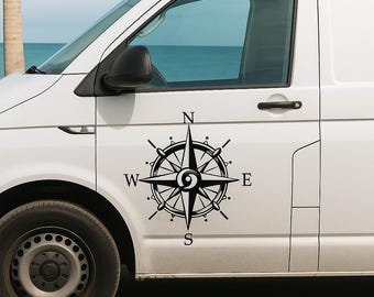 Compass Campervan Decals (Pair) | Adventure Van Stickers | 45cm & 55cm Sizes | Vinyl Vehicle Graphics for Both Sides