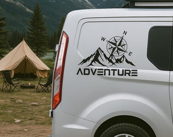 Adventure Compass Van Decals (Pair) | Mountain Campervan Stickers | Vinyl Graphics for Travel & Road Trip Lovers