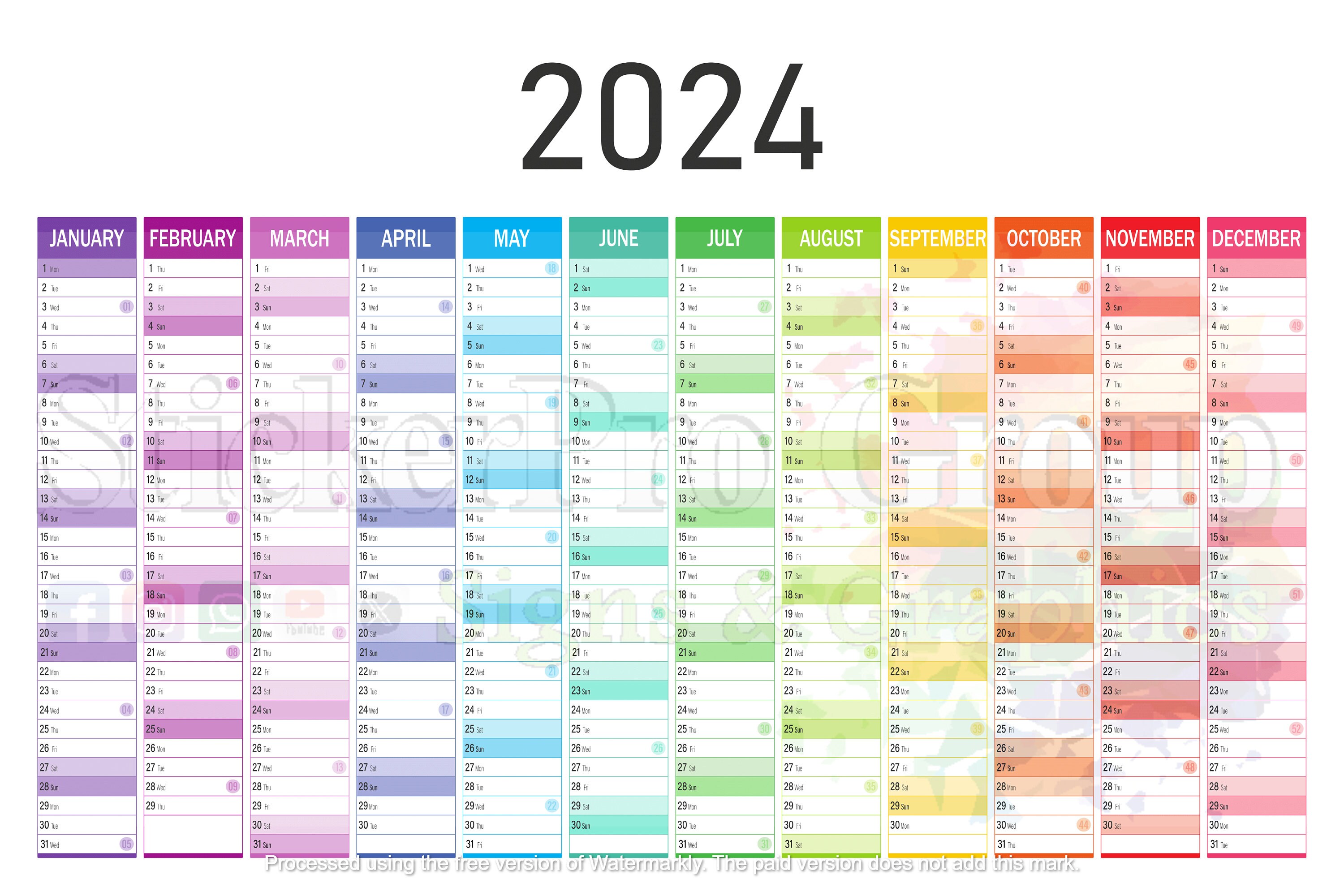 2024 Year Planner Wall Planner Calendar Colourful Full - Etsy