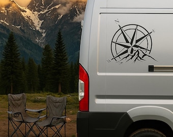 Mountain Compass Van Decals (Pair) | Vinyl Stickers for Campervans & Motorhomes | 4x4 Adventure Graphics in 2 Sizes