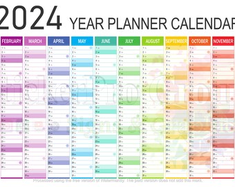 2024 Year Planner Wall Planner Calendar Colourful Full - Etsy