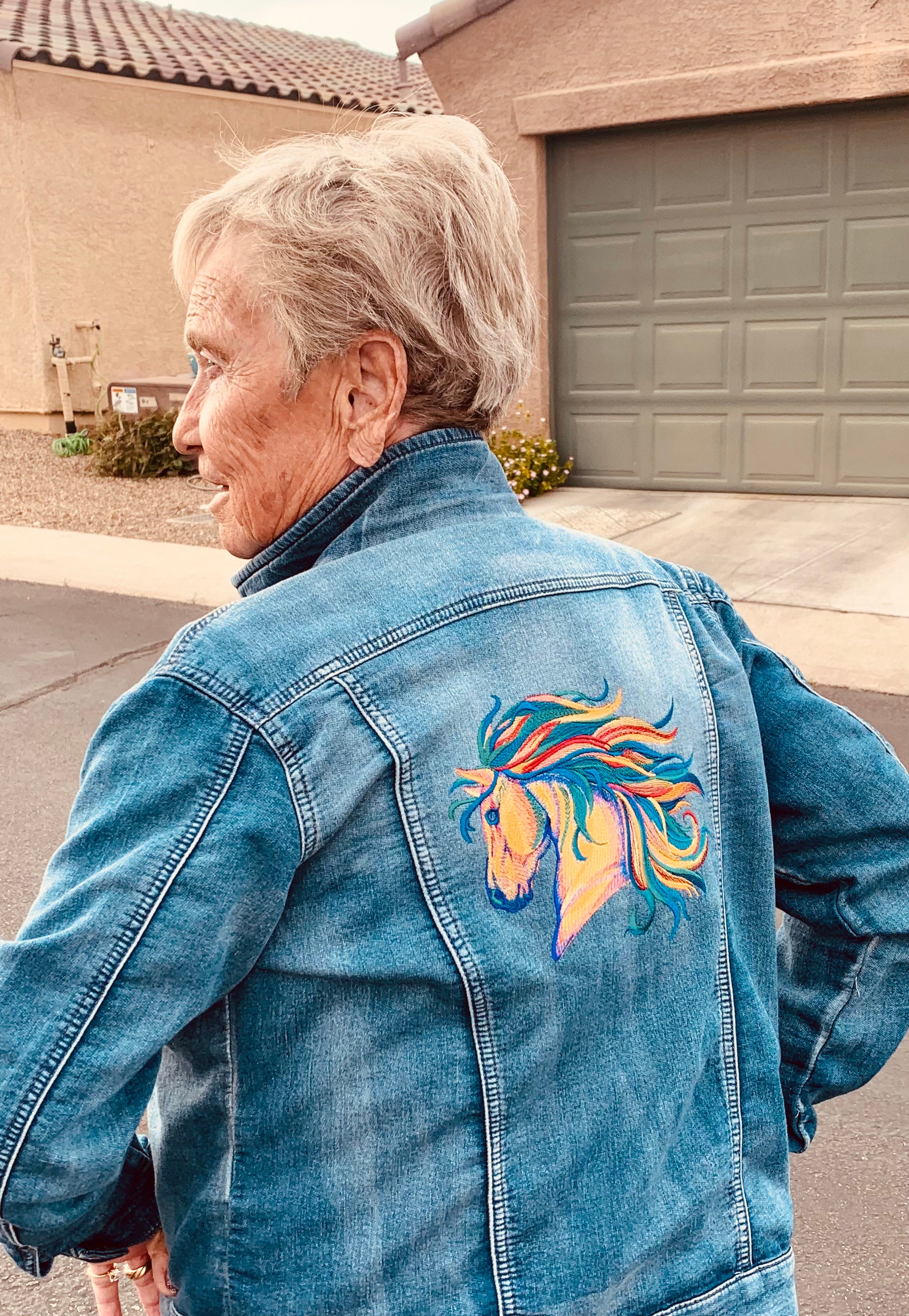 Vibrant Horse embroidered on Denim Jacket Etsy