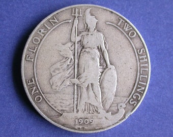 Silver Edward VII 1909 Florin in F-NF Grade