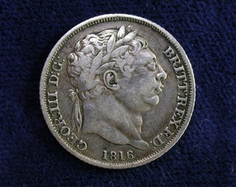 美術品・アンティーク・コレクション 1816年 ジョージ3世 銀貨 6ペンス